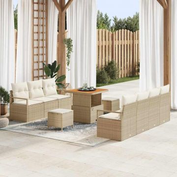vidaXL Set de canapele pentru grădină cu pernă 10 pcs Bej și crem