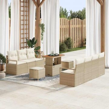 vidaXL Set de canapele pentru grădină cu pernă 10 pcs Bej și crem
