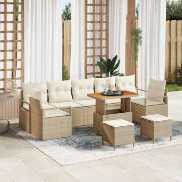 vidaXL Set de canapele pentru grădină cu pernă 10 pcs Bej și crem