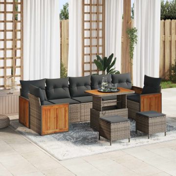 vidaXL Set de canapele pentru grădină cu pernă 10 pcs Gri