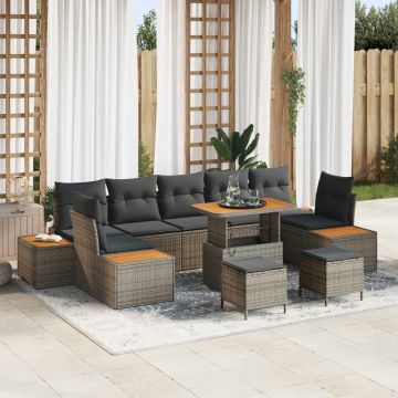vidaXL Set de canapele pentru grădină cu pernă 10 pcs Gri