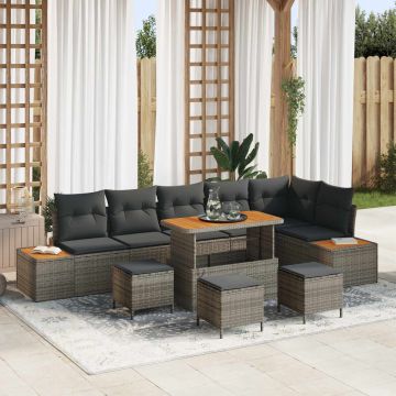vidaXL Set de canapele pentru grădină cu pernă 10 pcs Gri