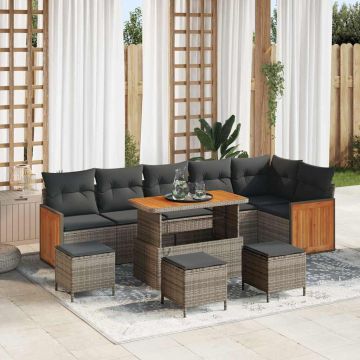 vidaXL Set de canapele pentru grădină cu pernă 10 pcs Gri
