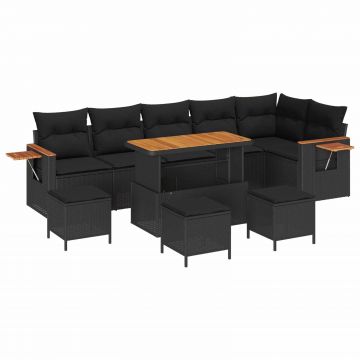 vidaXL Set de canapele pentru grădină cu pernă 10 pcs Negru