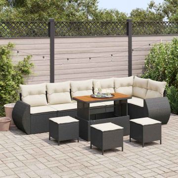 vidaXL Set de canapele pentru grădină cu pernă 10 pcs negru și crem