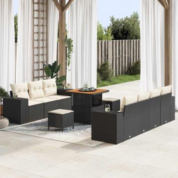 vidaXL Set de canapele pentru grădină cu pernă 10 pcs Negru și Crem