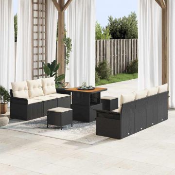 vidaXL Set de canapele pentru grădină cu pernă 10 pcs Negru și Crem