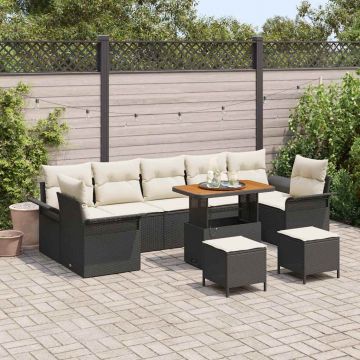 vidaXL Set de canapele pentru grădină cu pernă 10 pcs Negru și Crem