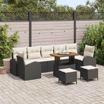 vidaXL Set de canapele pentru grădină cu pernă 10 pcs Negru și Crem
