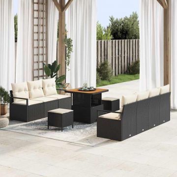 vidaXL Set de canapele pentru grădină cu pernă 10 pcs Negru și Crem