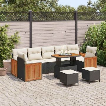 vidaXL Set de canapele pentru grădină cu pernă 10 pcs negru și crem
