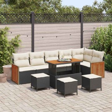 vidaXL Set de canapele pentru grădină cu pernă 10 pcs negru și crem