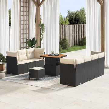 vidaXL Set de canapele pentru grădină cu pernă 10 pcs negru și crem