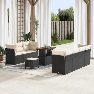 vidaXL Set de canapele pentru grădină cu pernă 10 pcs negru și crem