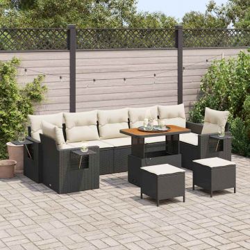 vidaXL Set de canapele pentru grădină cu pernă 10 pcs negru și crem