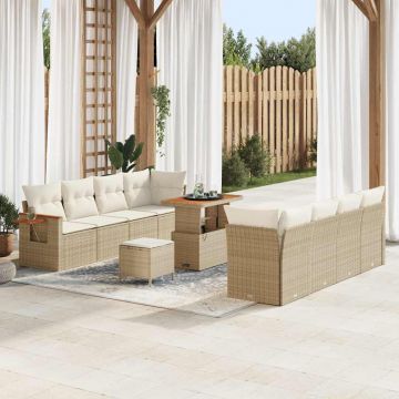 vidaXL Set de canapele pentru grădină cu pernă 11 pcs bej și crem