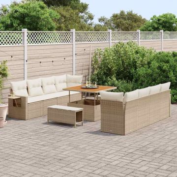 vidaXL Set de canapele pentru grădină cu pernă 11 pcs bej și crem