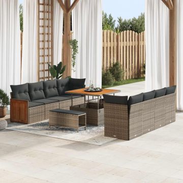 vidaXL Set de canapele pentru grădină cu pernă 11 pcs Gri