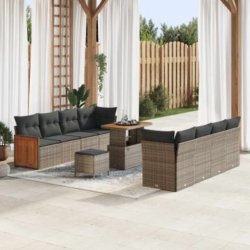 vidaXL Set de canapele pentru grădină cu pernă 11 pcs Gri