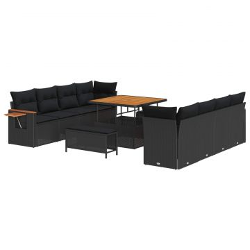 vidaXL Set de canapele pentru grădină cu pernă 11 pcs Negru