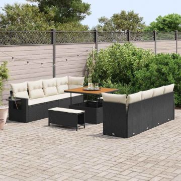 vidaXL Set de canapele pentru grădină cu pernă 11 pcs negru și crem