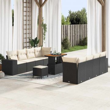 vidaXL Set de canapele pentru grădină cu pernă 11 pcs Negru și Crem