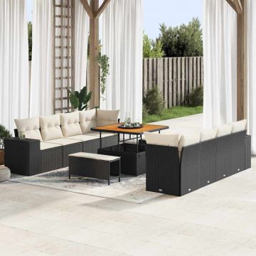 vidaXL Set de canapele pentru grădină cu pernă 11 pcs Negru și Crem