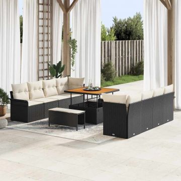 vidaXL Set de canapele pentru grădină cu pernă 11 pcs Negru și Crem