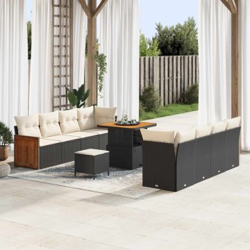 vidaXL Set de canapele pentru grădină cu pernă 11 pcs Negru și Crem