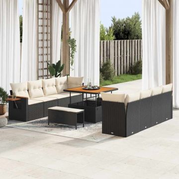 vidaXL Set de canapele pentru grădină cu pernă 11 pcs negru și crem