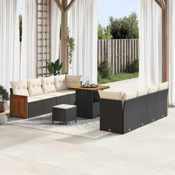 vidaXL Set de canapele pentru grădină cu pernă 11 pcs negru și crem