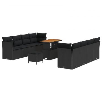 vidaXL Set de canapele pentru grădină cu pernă 11 pcs Negru poliratan