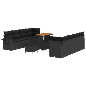 vidaXL Set de canapele pentru grădină cu pernă 11 pcs Negru poliratan