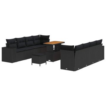 vidaXL Set de canapele pentru grădină cu pernă 11 pcs Negru poliratan