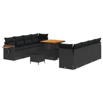 vidaXL Set de canapele pentru grădină cu pernă 11 pcs Negru
