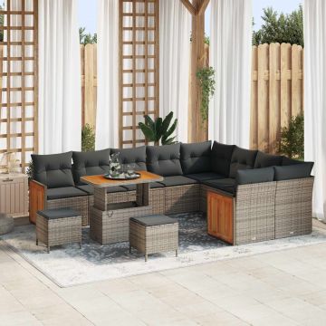 vidaXL Set de canapele pentru grădină cu pernă 12 pcs Gri