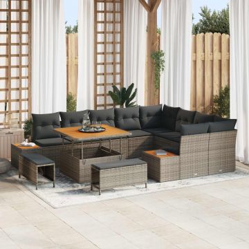 vidaXL Set de canapele pentru grădină cu pernă 12 pcs Gri
