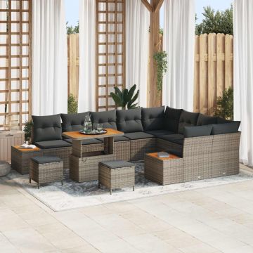 vidaXL Set de canapele pentru grădină cu pernă 12 pcs Gri