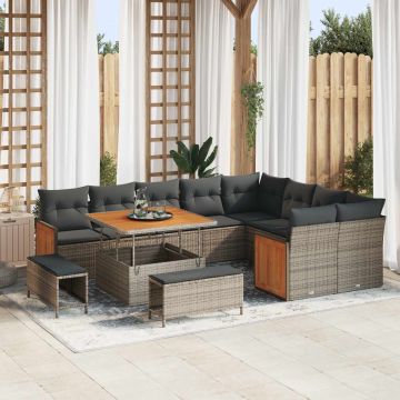 vidaXL Set de canapele pentru grădină cu pernă 12 pcs Gri
