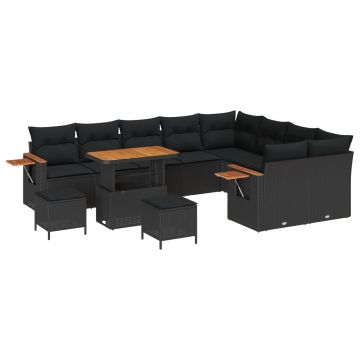 vidaXL Set de canapele pentru grădină cu pernă 12 pcs Negru