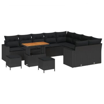 vidaXL Set de canapele pentru grădină cu pernă 12 pcs Negru
