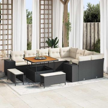 vidaXL Set de canapele pentru grădină cu pernă 12 pcs Negru și Crem