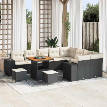 vidaXL Set de canapele pentru grădină cu pernă 12 pcs Negru și Crem