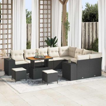 vidaXL Set de canapele pentru grădină cu pernă 12 pcs Negru și Crem