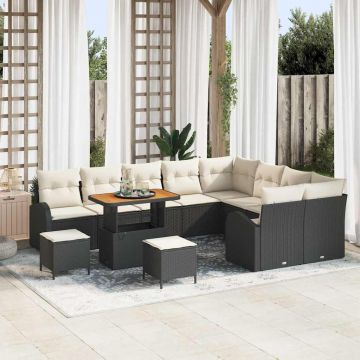 vidaXL Set de canapele pentru grădină cu pernă 12 pcs Negru și Crem