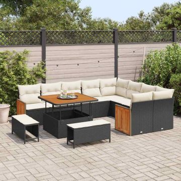 vidaXL Set de canapele pentru grădină cu pernă 12 pcs negru și crem