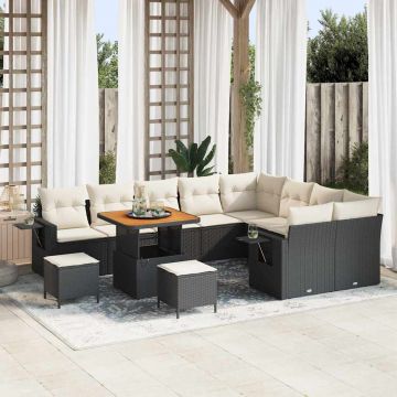 vidaXL Set de canapele pentru grădină cu pernă 12 pcs negru și crem