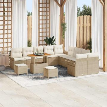 vidaXL Set de canapele pentru grădină cu pernă 13 pcs Bej și crem