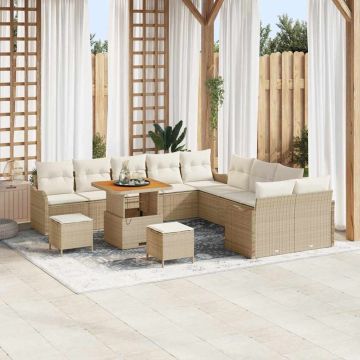 vidaXL Set de canapele pentru grădină cu pernă 13 pcs Bej și crem