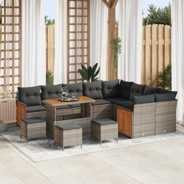 vidaXL Set de canapele pentru grădină cu pernă 13 pcs Gri